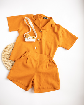 Костюм дитячий літній з льону Carrot Alwair Kids Помаранчевий 128см 81126 фото