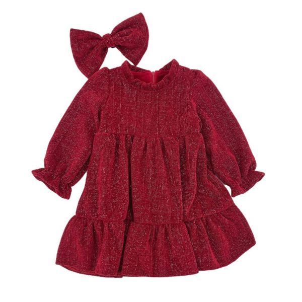Платье детское красное теплое с бантиком Baby Червоний 110см 13037 фото